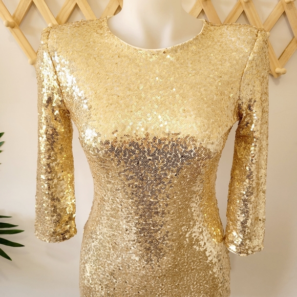 BOOHOO BOUTIQUE Gold Sequin Bodycon Dress (s6) Eliza BNWT - Picture 3 of 15